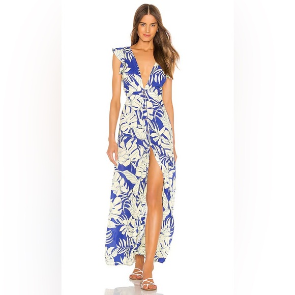 Maaji Wildest Dreams Tropical Plunge Open Back Button Front Maxi Dress Cover Up - Picture 4 of 16